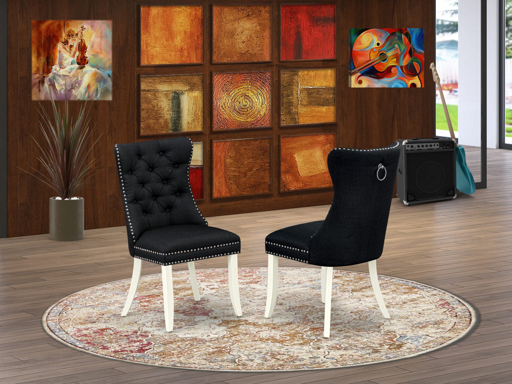 East West Furniture DAPHL24 Dallas Parson Dining Chairs - Button Tufted Nailhead Trim Black Linen Fabric Upholstered Chairs, Set of 2, Wirebrushed Bright Linen white
