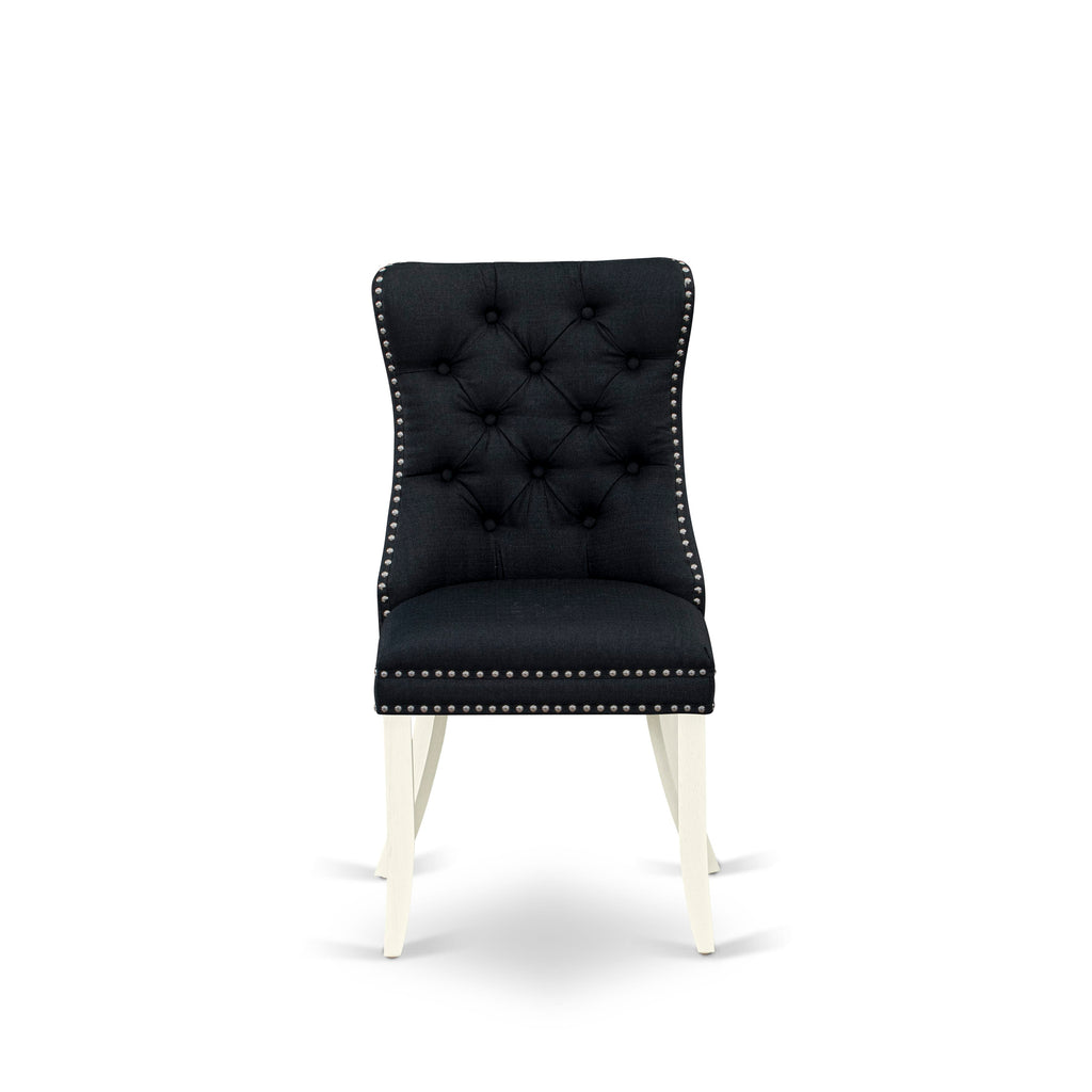 East West Furniture DAPHL24 Dallas Parson Dining Chairs - Button Tufted Nailhead Trim Black Linen Fabric Upholstered Chairs, Set of 2, Wirebrushed Bright Linen white
