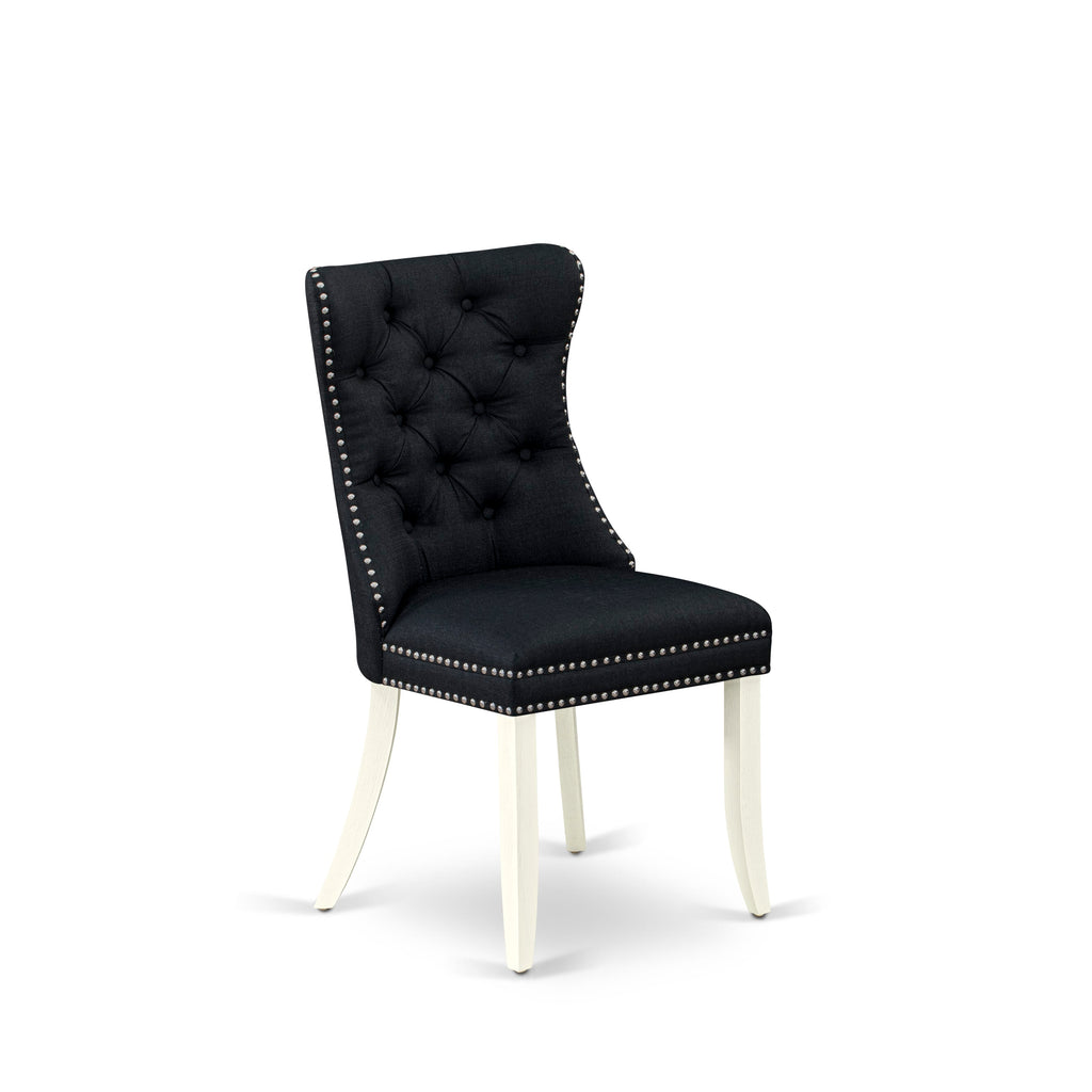 East West Furniture DAPHL24 Dallas Parson Dining Chairs - Button Tufted Nailhead Trim Black Linen Fabric Upholstered Chairs, Set of 2, Wirebrushed Bright Linen white