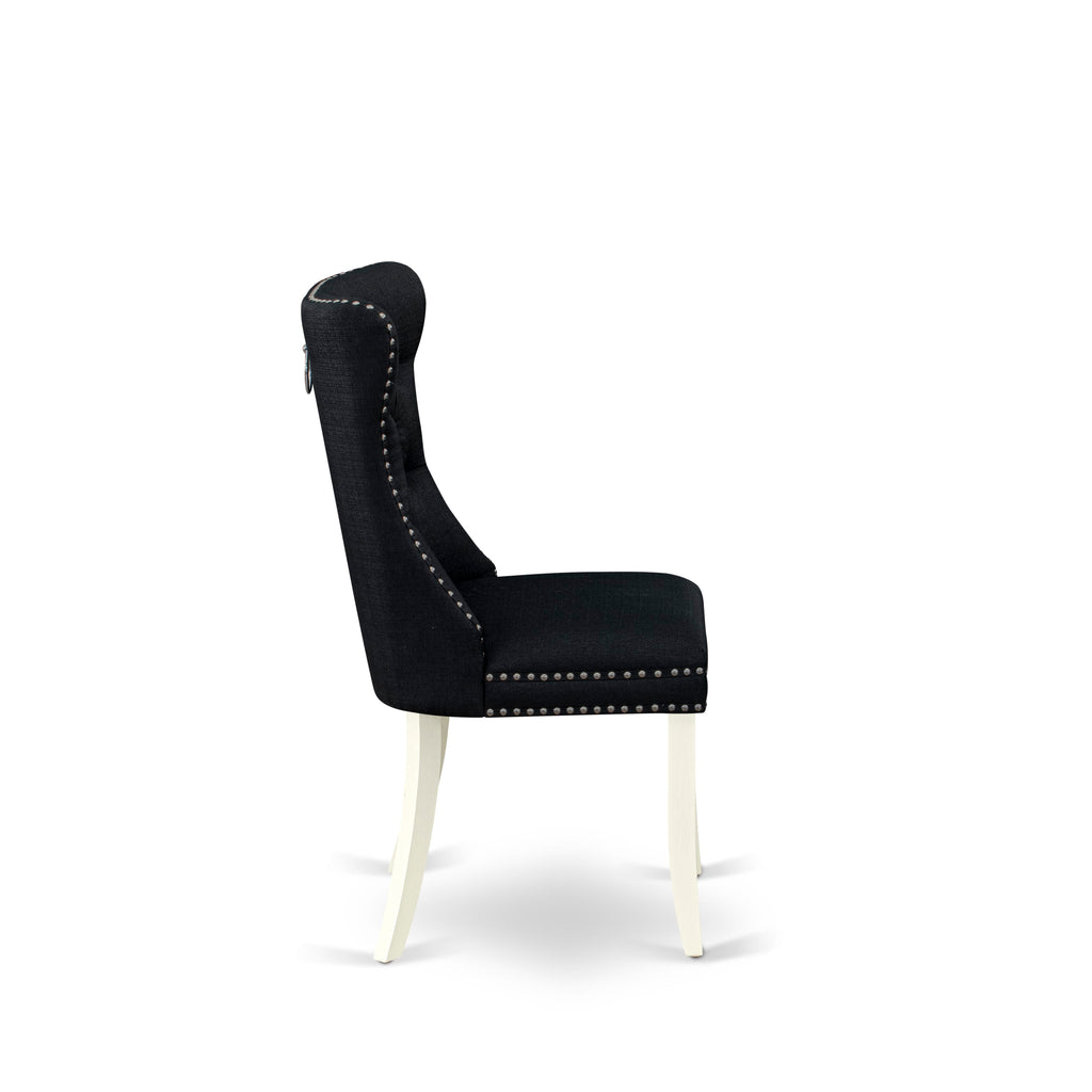 East West Furniture DAPHL24 Dallas Parson Dining Chairs - Button Tufted Nailhead Trim Black Linen Fabric Upholstered Chairs, Set of 2, Wirebrushed Bright Linen white