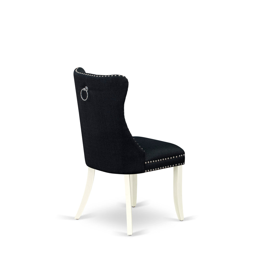 East West Furniture DAPHL24 Dallas Parson Dining Chairs - Button Tufted Nailhead Trim Black Linen Fabric Upholstered Chairs, Set of 2, Wirebrushed Bright Linen white