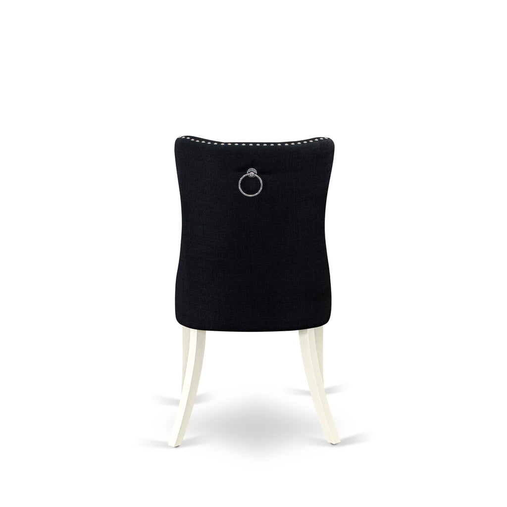 East West Furniture DAPHL24 Dallas Parson Dining Chairs - Button Tufted Nailhead Trim Black Linen Fabric Upholstered Chairs, Set of 2, Wirebrushed Bright Linen white