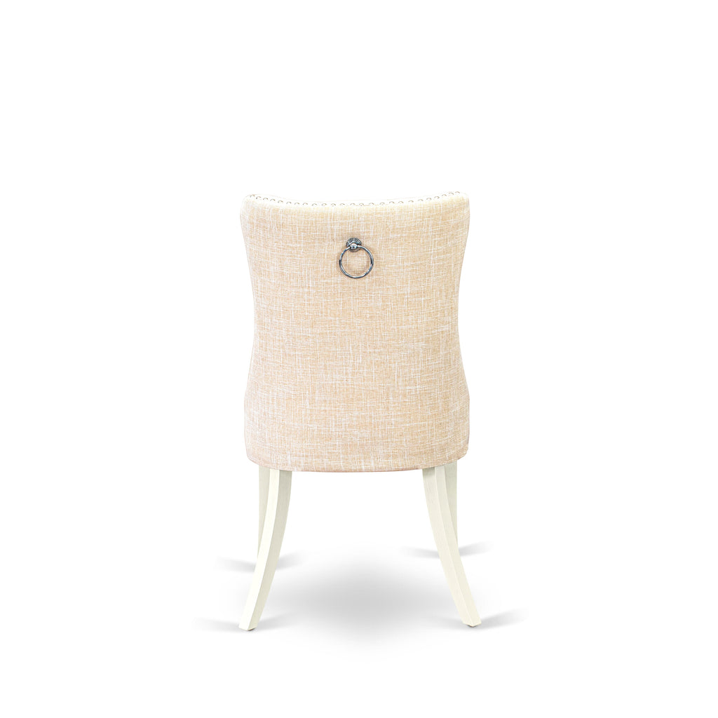 East West Furniture DAPHL32 Dallas Parson Chairs - Button Tufted Nailhead Trim Light Beige Linen Fabric Padded Dining Chairs, Set of 2, Wirebrushed Bright Linen white