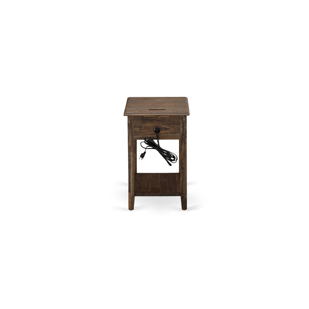 East West Furniture DE-07-ET Mid Century Night Stand with 1 Wood Drawer, Stable and Sturdy Constructed - Distressed Jacobean Finish