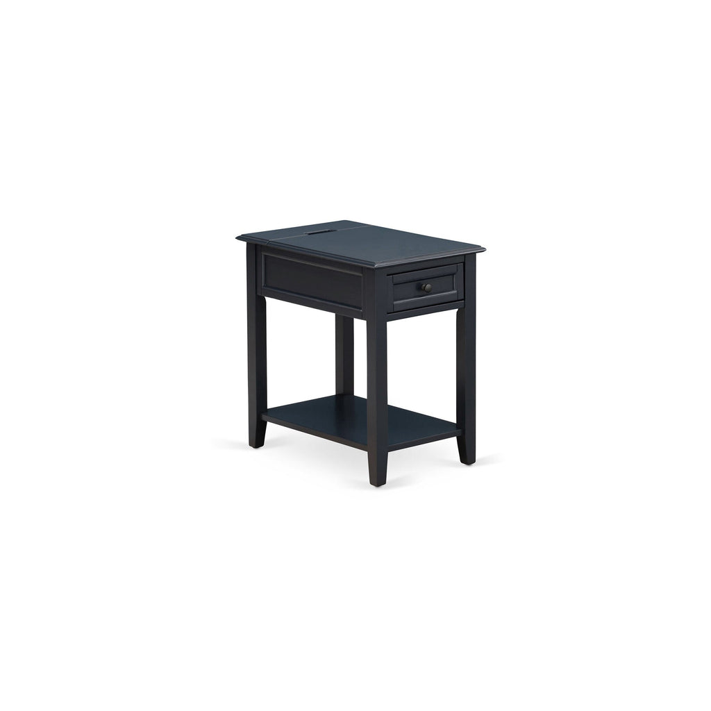 East West Furniture DE-15-ET Mid Century Night stand For Bedroom with 1 Wooden Drawer, Stable and Sturdy Constructed - Navy Blue Finish