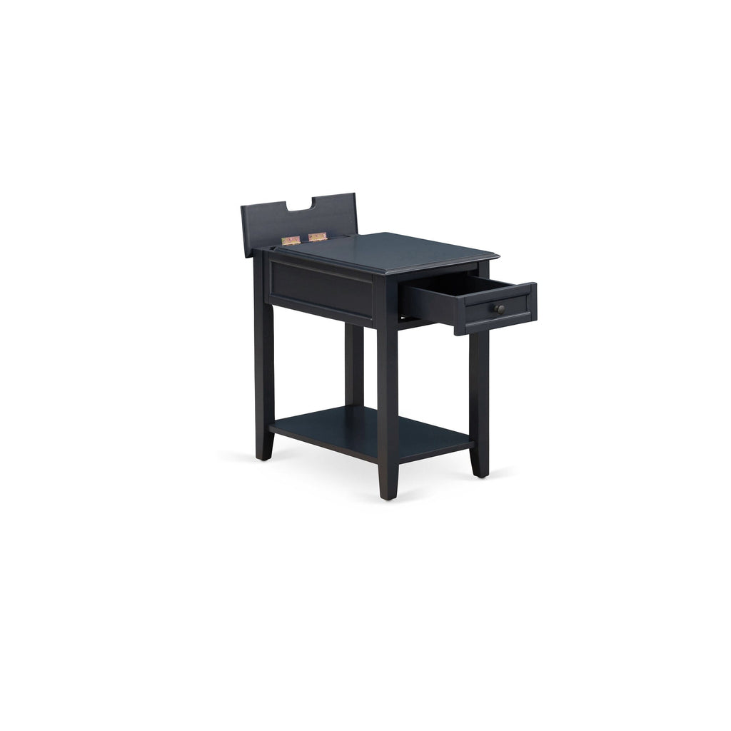 East West Furniture DE-15-ET Mid Century Night stand For Bedroom with 1 Wooden Drawer, Stable and Sturdy Constructed - Navy Blue Finish