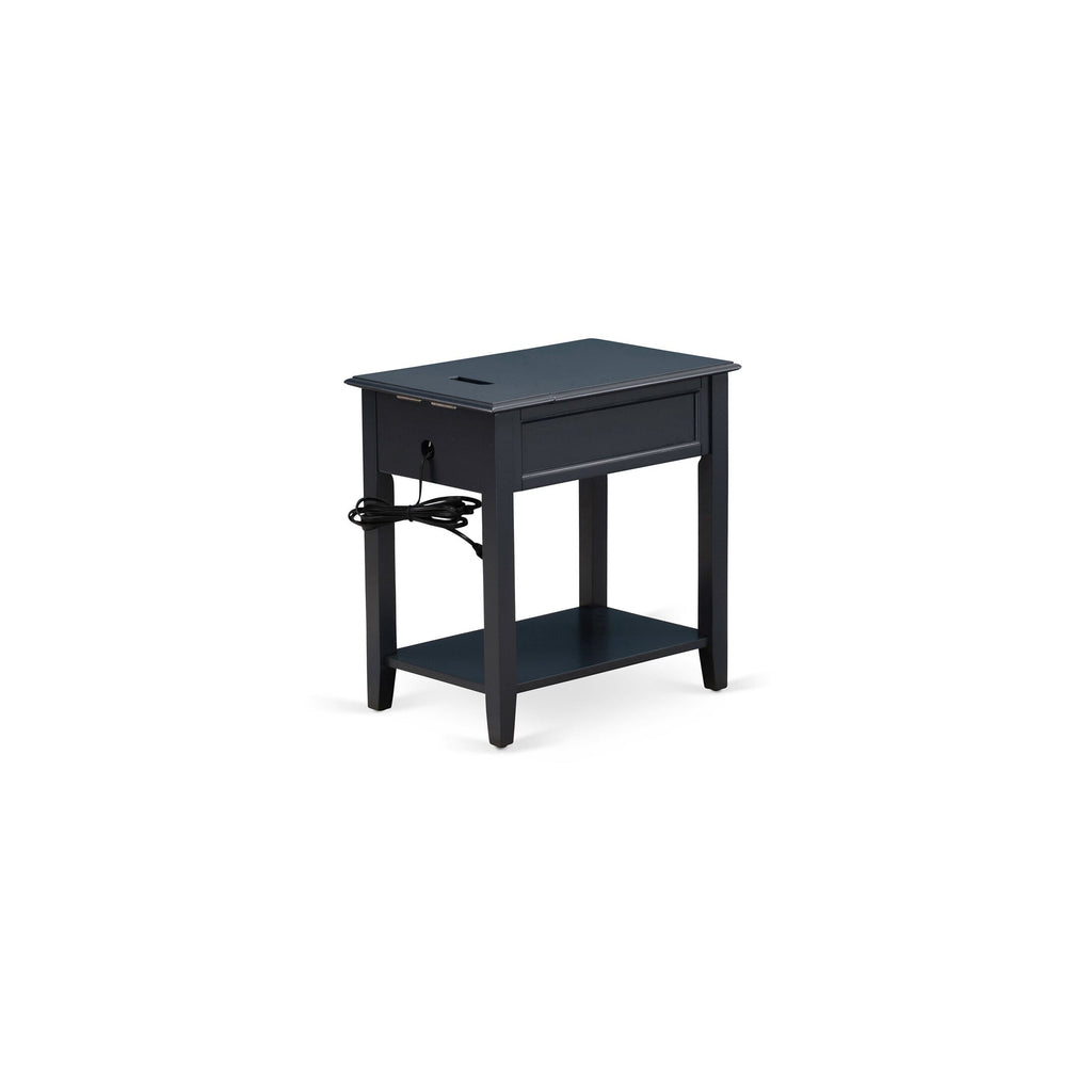 East West Furniture DE-15-ET Mid Century Night stand For Bedroom with 1 Wooden Drawer, Stable and Sturdy Constructed - Navy Blue Finish