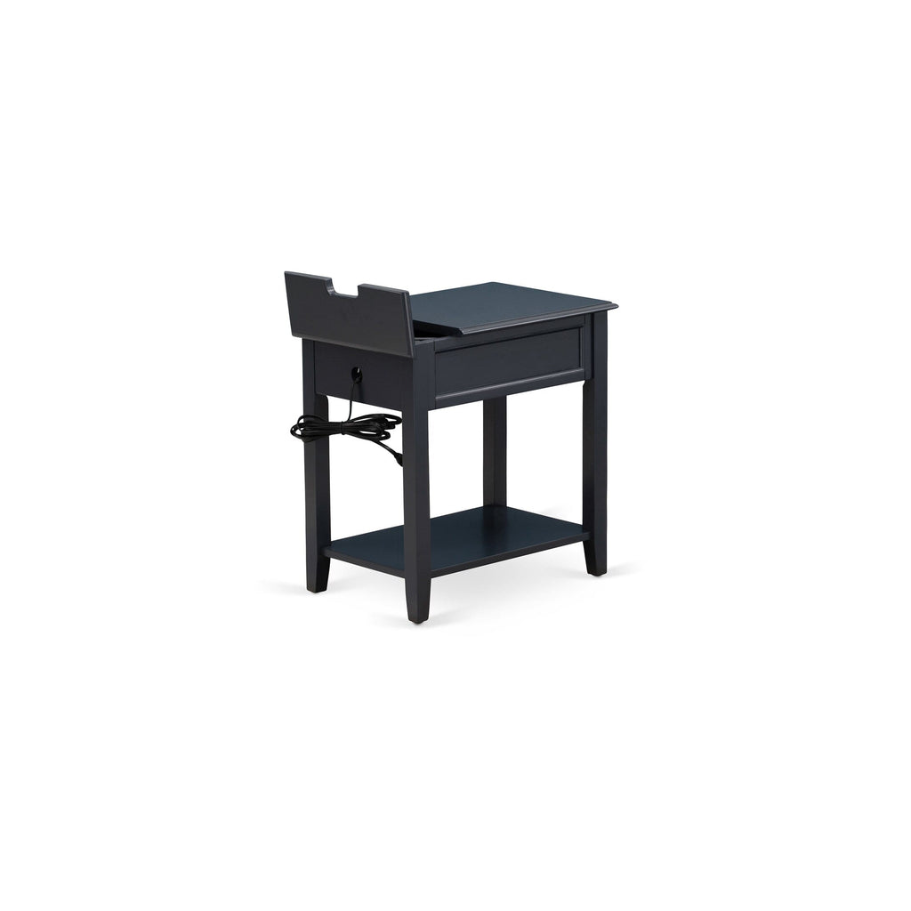 East West Furniture DE-15-ET Mid Century Night stand For Bedroom with 1 Wooden Drawer, Stable and Sturdy Constructed - Navy Blue Finish