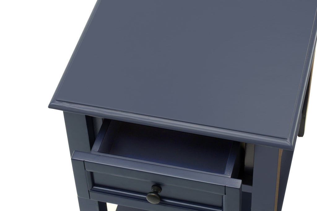 East West Furniture DE-15-ET Mid Century Night stand For Bedroom with 1 Wooden Drawer, Stable and Sturdy Constructed - Navy Blue Finish