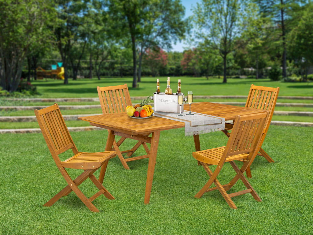 East West Furniture DEDK5CWNA 5 Piece Patio Dining Set Includes a Rectangle Outdoor Acacia Wood Table and 4 Folding Side Chairs