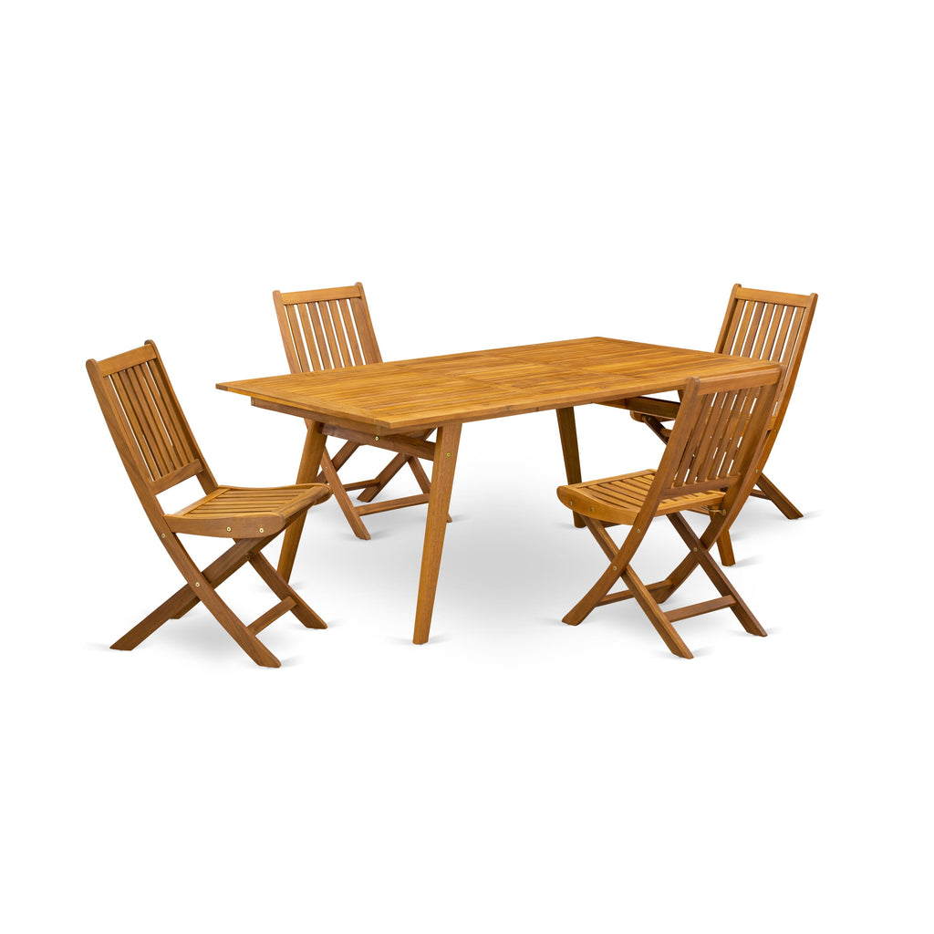 East West Furniture DEDK5CWNA 5 Piece Patio Dining Set Includes a Rectangle Outdoor Acacia Wood Table and 4 Folding Side Chairs