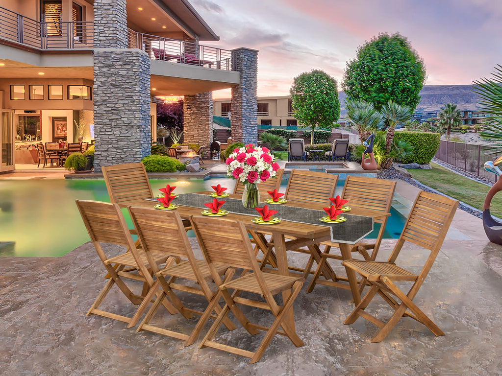 East West Furniture DEFM9CWNA 9 Piece Patio Garden Table Set Includes a Rectangle Outdoor Acacia wood Dining Table and 8 Folding Side Chairs, 40x72 Inch, Natural Oil