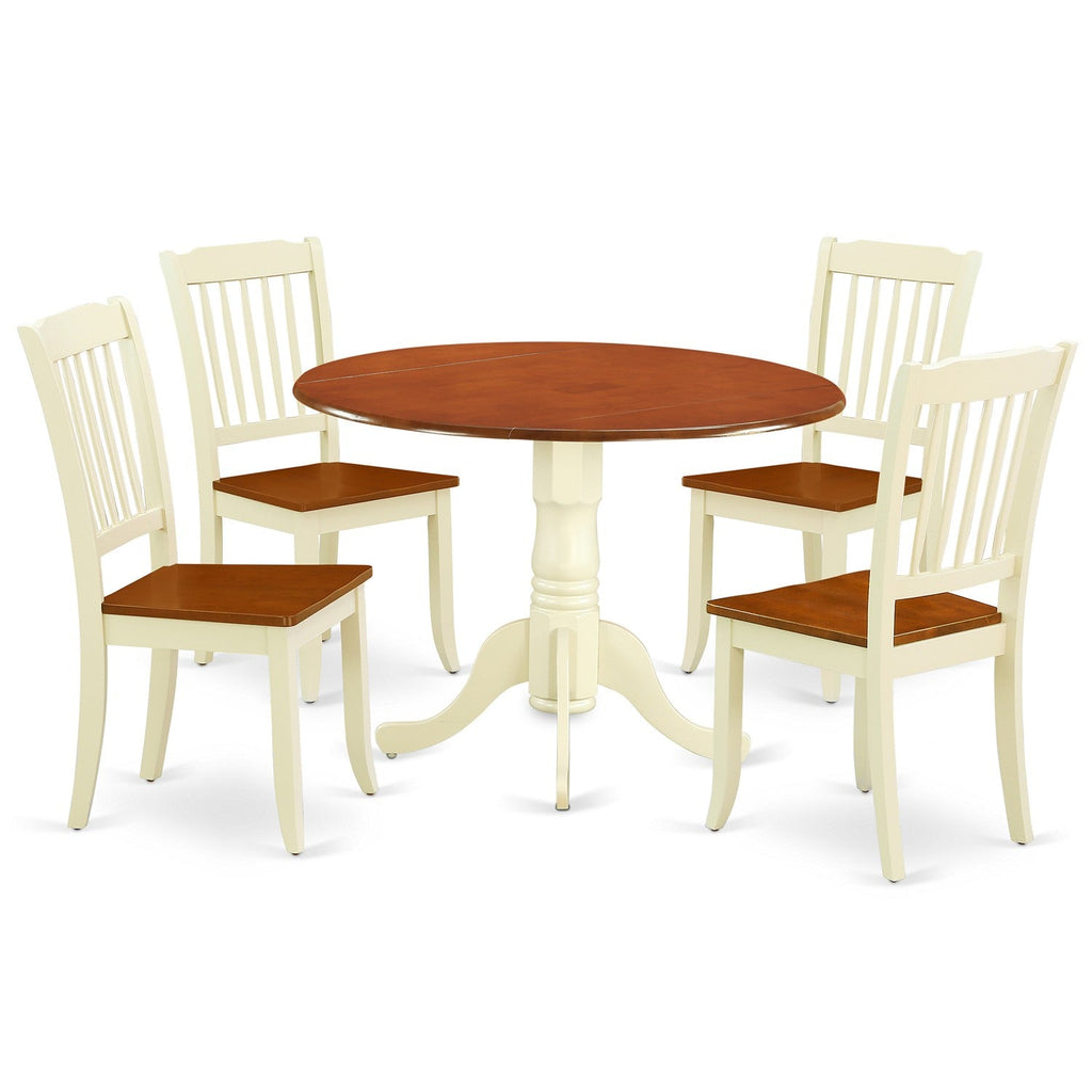 East West Furniture DLDA5-BMK-W 5PC Round 42 inch Table and 4 vertical slatted Chairs