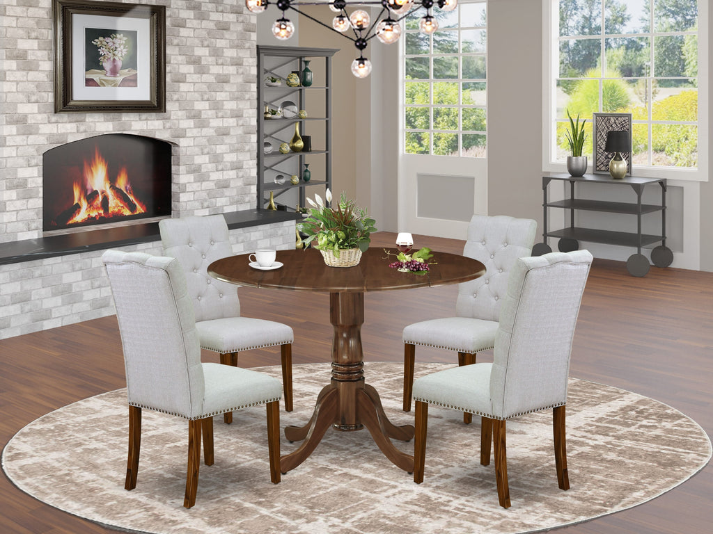 East West Furniture DLEL5-AWA-05 5 Piece Dinette Set for Small SpacesIncludes a Round Kitchen Table with Dropleaf and 4 Parson Dining Chairs, 42x42 Inch, Antique Walnut