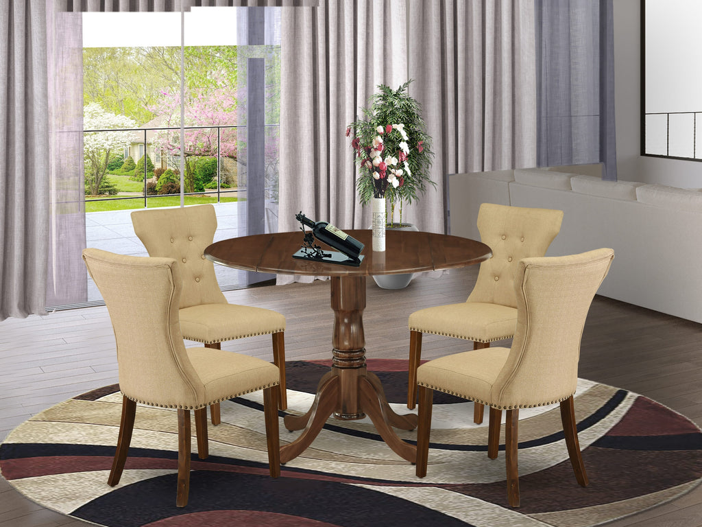 East West Furniture DLGA5-AWA-03 5 Piece Dining Set Consist of a Round Dining Room Table with Dropleaf and 4 Parson Kitchen Chairs, 42x42 Inch, Antique Walnut