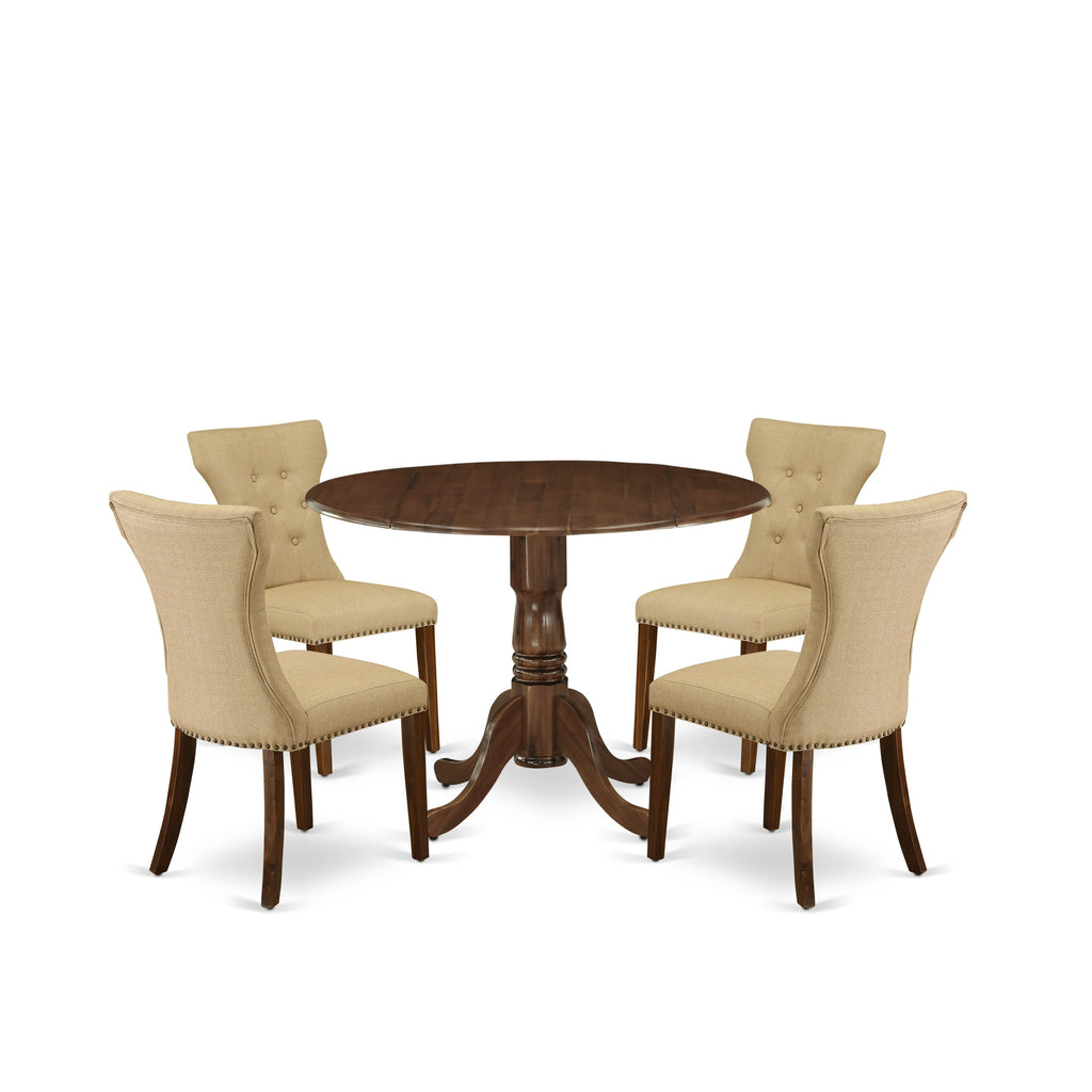 East West Furniture DLGA5-AWA-03 5 Piece Dining Set Consist of a Round Dining Room Table with Dropleaf and 4 Parson Kitchen Chairs, 42x42 Inch, Antique Walnut