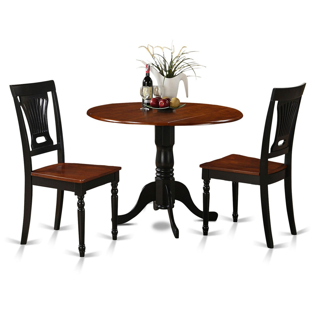 East West Furniture DLPL3-BCH-W 3 Piece Modern Dining Table Set Contains a Round Wooden Table with Dropleaf and 2 Dining Room Chairs, 42x42 Inch, Black & Cherry