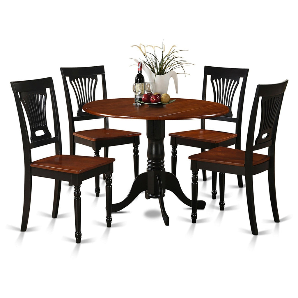 East West Furniture DLPL5-BCH-W 5 Piece Kitchen Table & Chairs Set Includes a Round Dining Table with Dropleaf and 4 Dining Room Chairs, 42x42 Inch, Black & Cherry