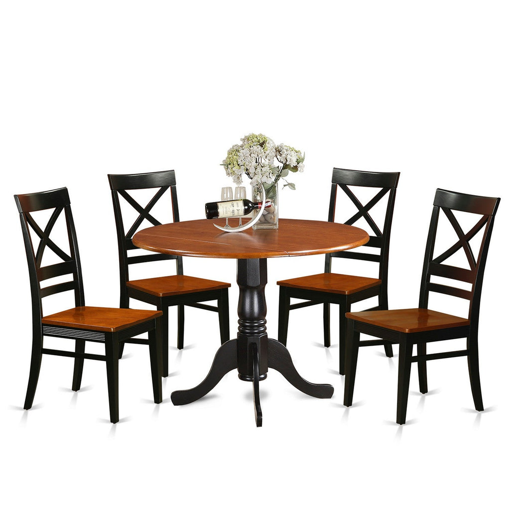 East West Furniture DLQU5-BCH-W 5 Piece Dining Room Furniture Set Includes a Round Kitchen Table with Dropleaf and 4 Dining Chairs, 42x42 Inch, Black & Cherry