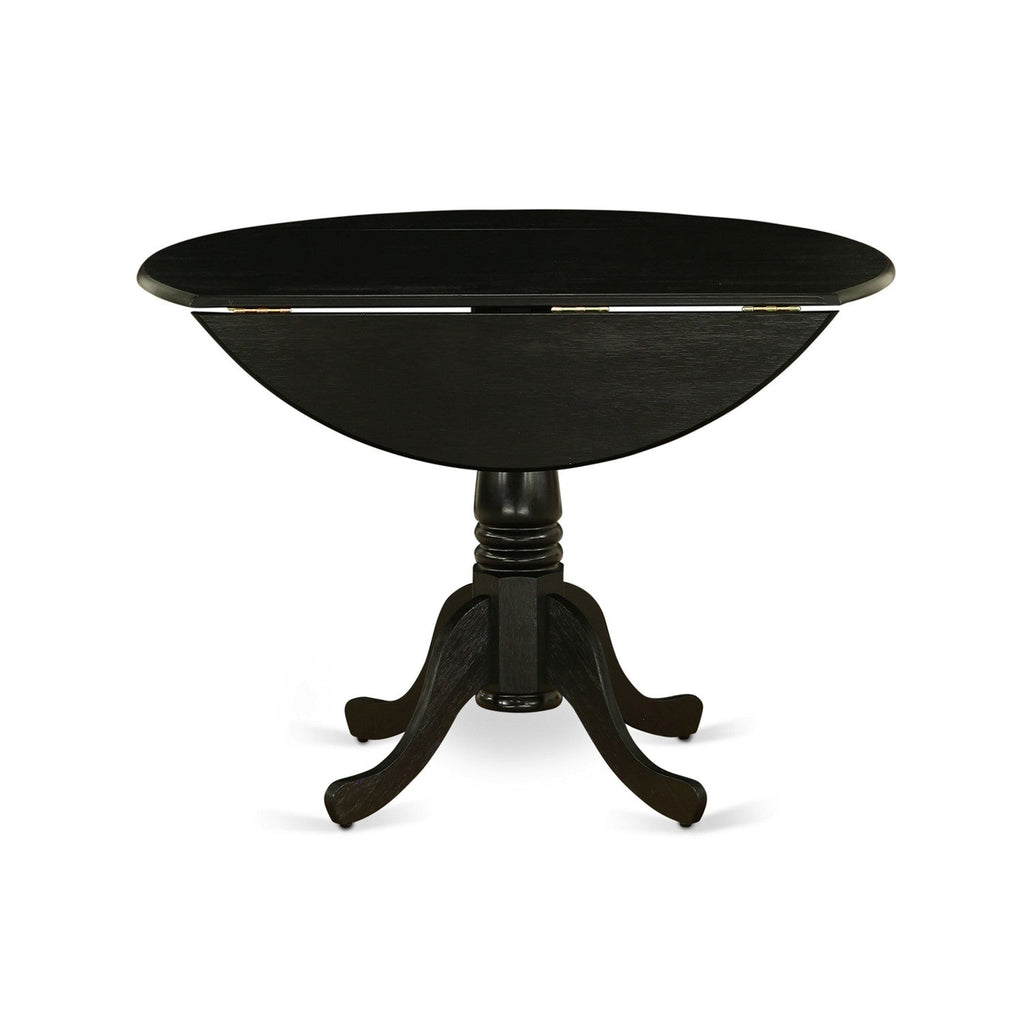 East West Furniture DLT-ABK-TP Dublin Dining Table - a Round Wooden Table Top with Dropleaf & Pedestal Base, 42x42 Inch, Wirebrushed Black