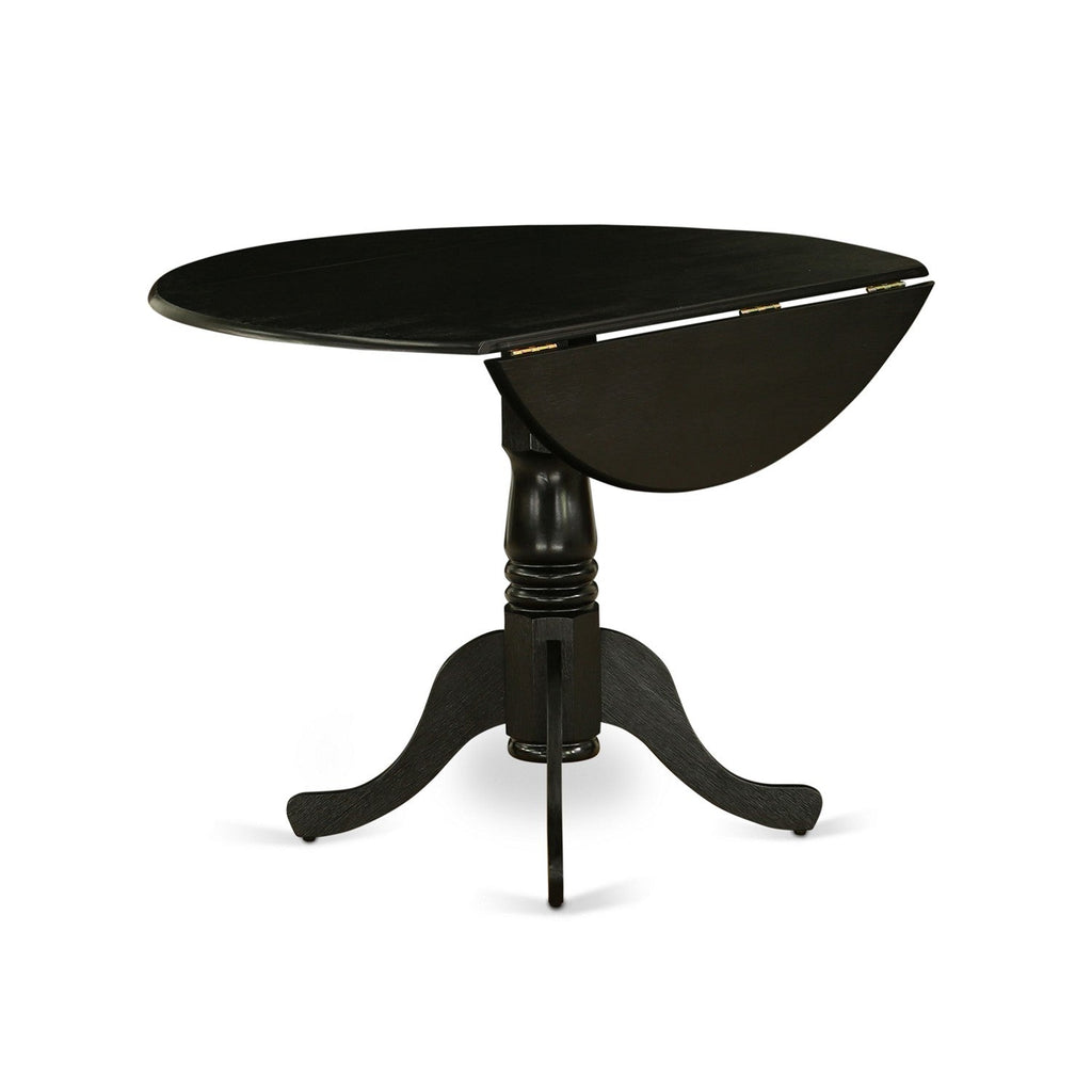 East West Furniture DLT-ABK-TP Dublin Dining Table - a Round Wooden Table Top with Dropleaf & Pedestal Base, 42x42 Inch, Wirebrushed Black