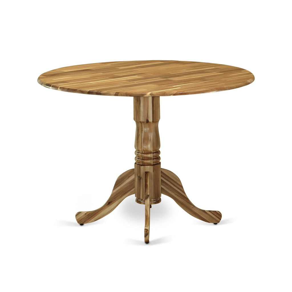 East West Furniture DLT-ANA-TP Dublin Modern Dining Table - a Round Kitchen Table Top with Dropleaf & Pedestal Base, 42x42 Inch, Natural