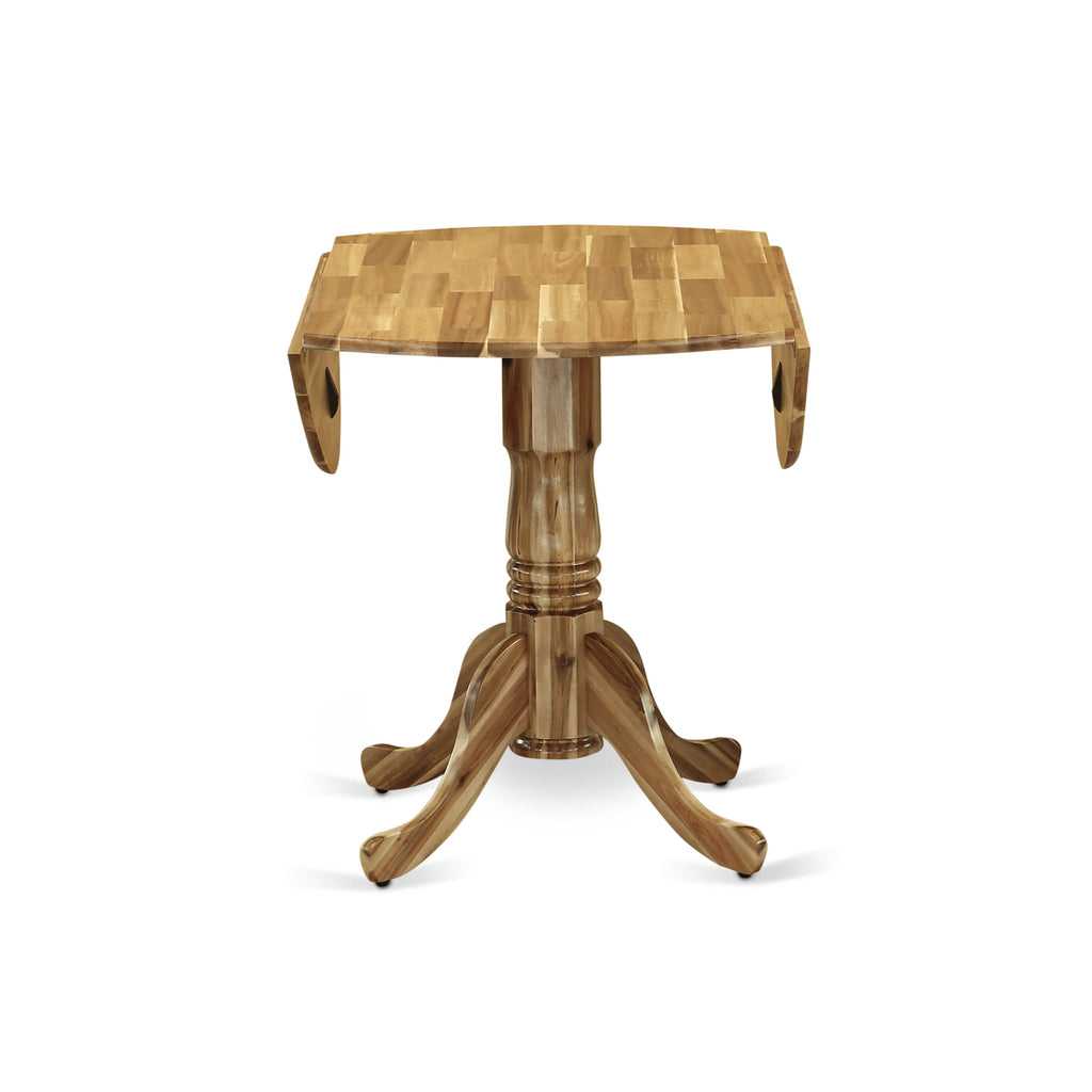 East West Furniture DLT-ANA-TP Dublin Modern Dining Table - a Round Kitchen Table Top with Dropleaf & Pedestal Base