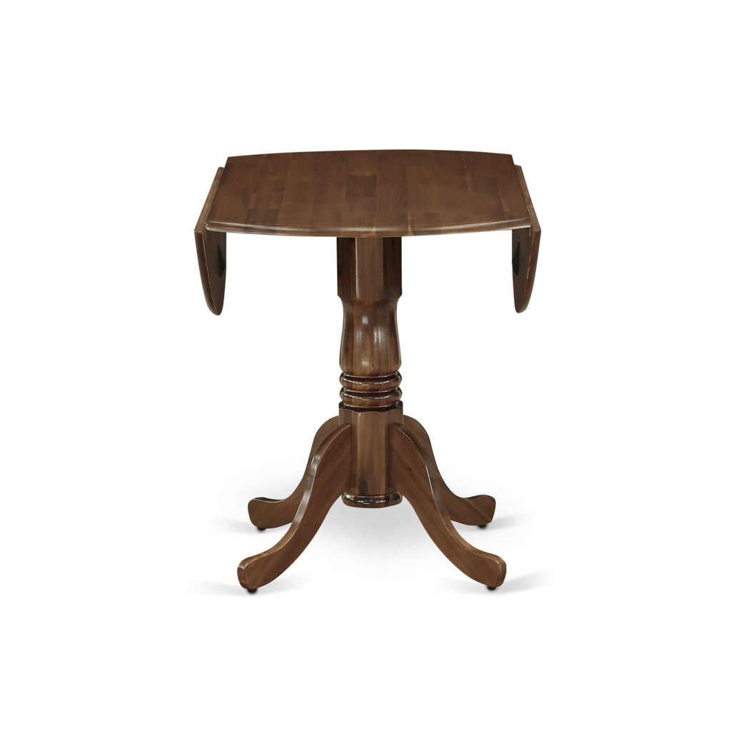 East West Furniture DLSI3-AWA-04 3 Piece Dining Set Contains a Round Kitchen Table with Dropleaf and 2 Upholstered Parson Chairs, 42x42 Inch, Antique Walnut