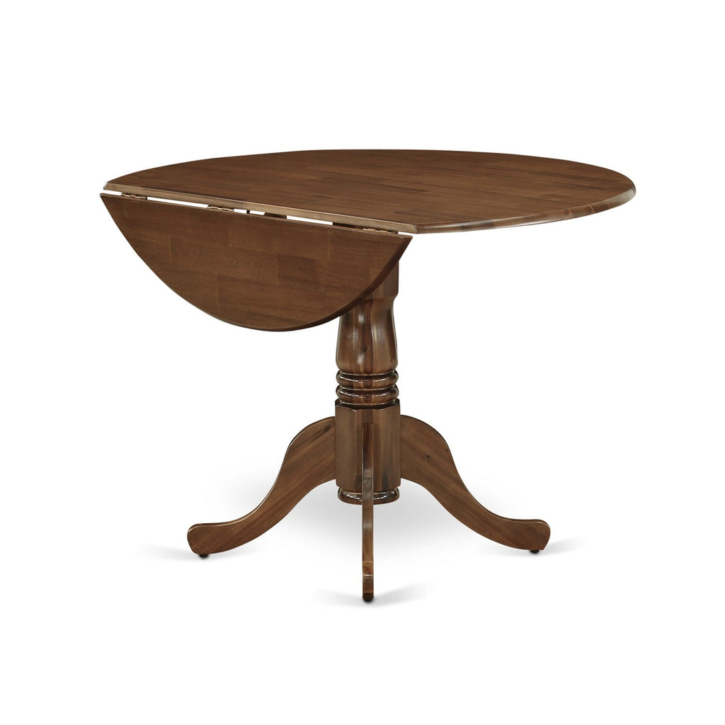 East West Furniture DLT-AWA-TP Dublin Dining Room Table - a Round Solid Wood Table Top with Dropleaf & Pedestal Base, 42x42 Inch, Walnut