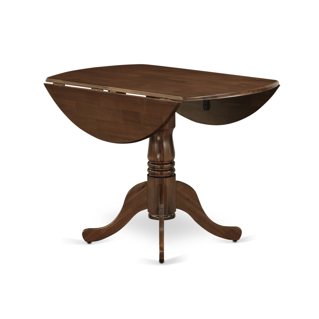 East West Furniture DLSI5-AWA-04 5 Piece Kitchen Table Set for Small Spaces Consist of a Round Wooden Table with Dropleaf and 4 Upholstered Chairs, 42x42 Inch, Antique Walnut