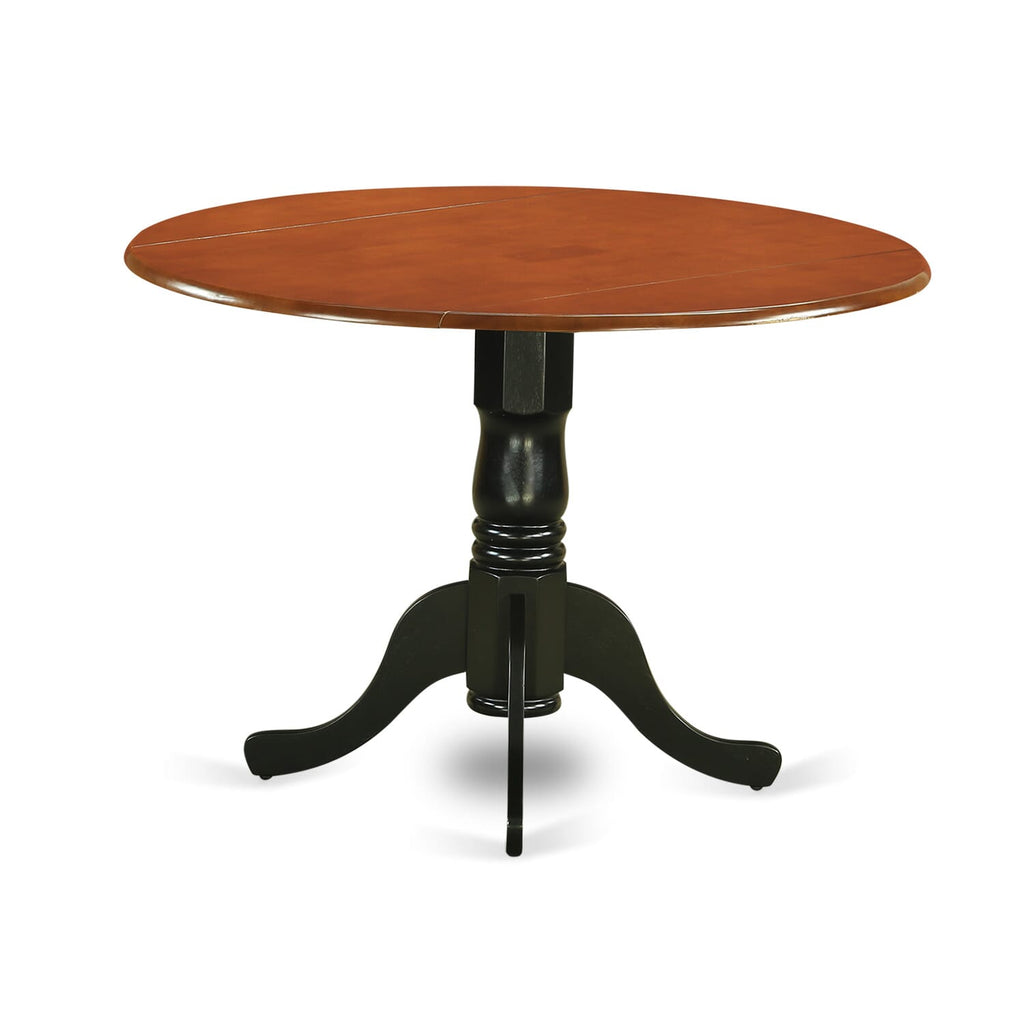 East West Furniture DLLG5-BCH-W 5 Piece Dining Room Furniture Set Includes a Round Dining Table with Dropleaf and 4 Wood Seat Chairs, 42x42 Inch, Black & Cherry