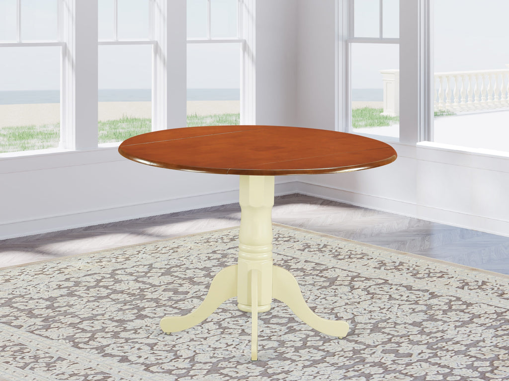 East West Furniture DLT-BMK-TP Dublin Modern Kitchen Table - a Round Dining Table Top with Dropleaf & Pedestal Base