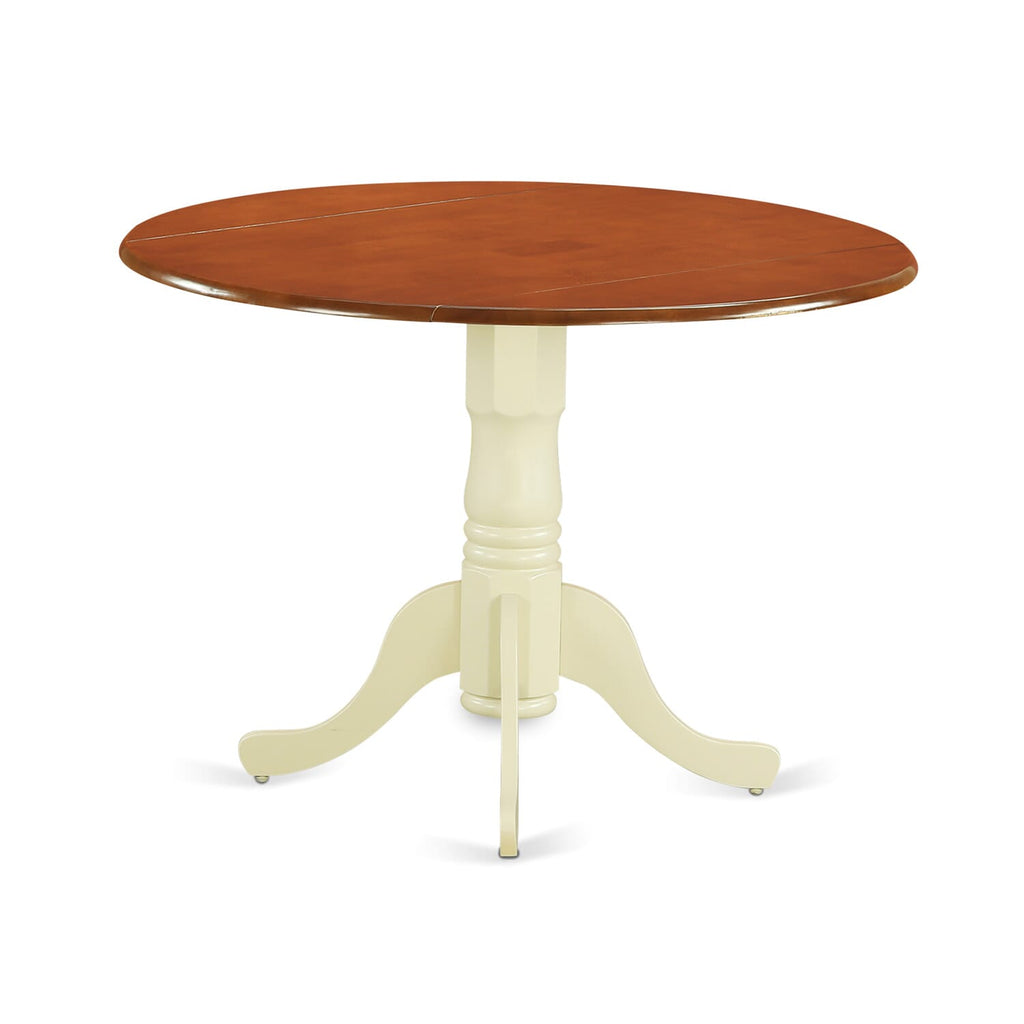 East West Furniture DLT-BMK-TP Dublin Modern Kitchen Table - a Round Dining Table Top with Dropleaf & Pedestal Base