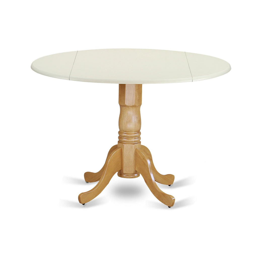 East West Furniture DLT-LOK-TP Dublin Kitchen Table - a Round Dining Table Top with Dropleaf & Pedestal Base, 42x42 Inch, Linen White & Oak