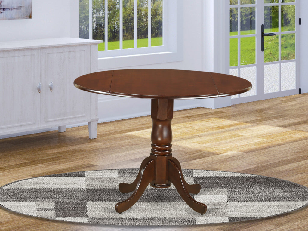 East West Furniture DLT-MAH-TP Dublin Dining Room Table - a Round Solid Wood Table Top with Dropleaf & Pedestal Base
