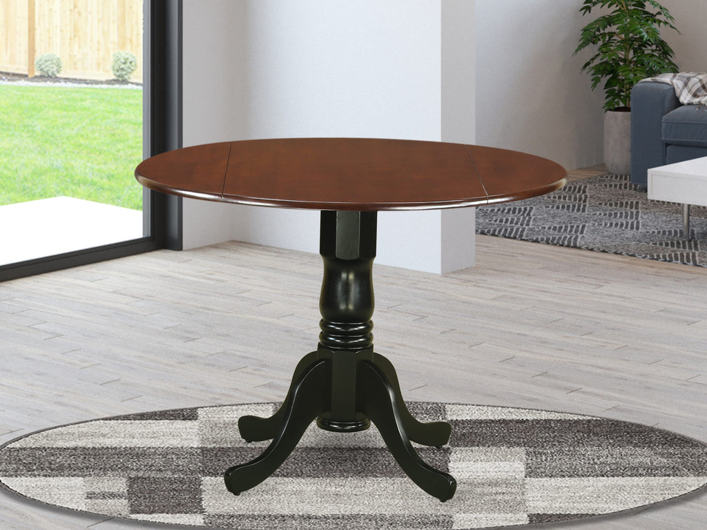 East West Furniture DLT-MBK-TP Dublin Dining Room Table - a Round kitchen Table Top with Dropleaf & Pedestal Base