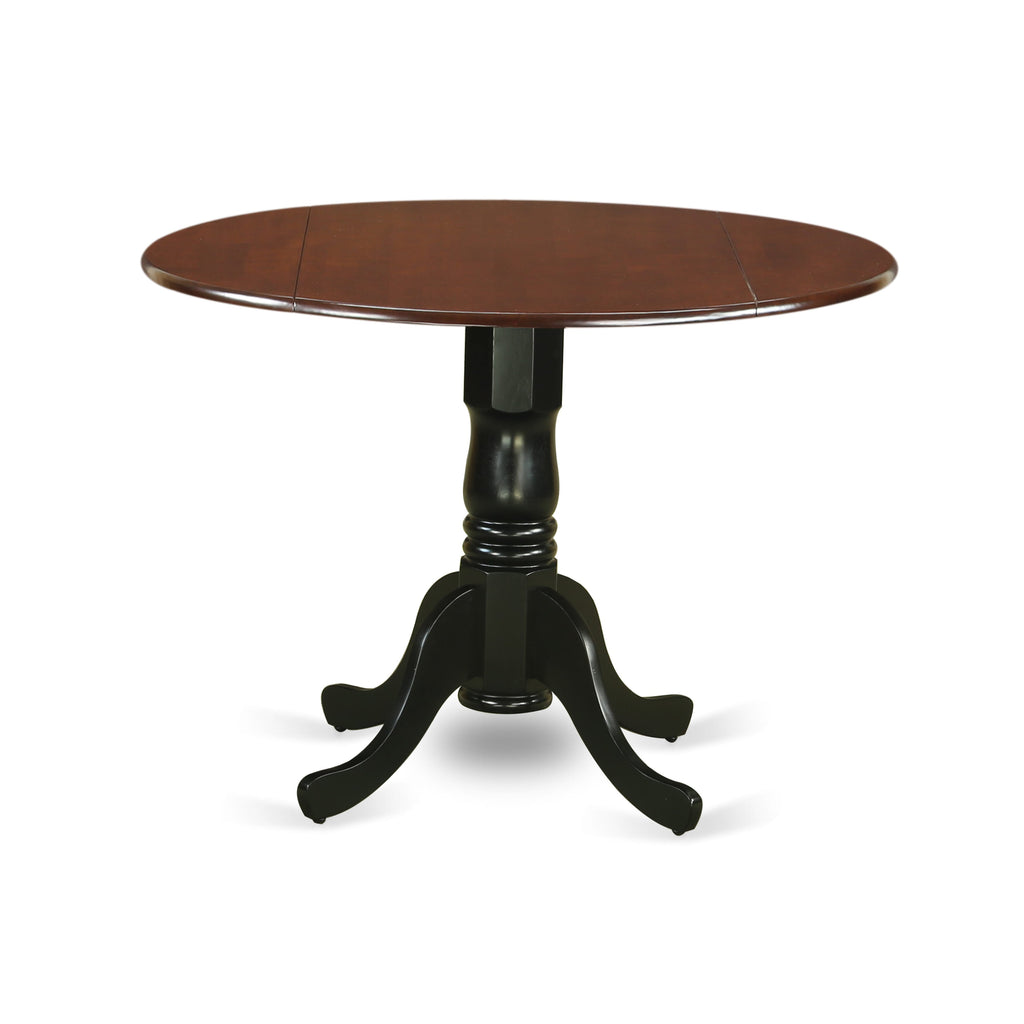 East West Furniture DLT-MBK-TP Dublin Dining Room Table - a Round kitchen Table Top with Dropleaf & Pedestal Base
