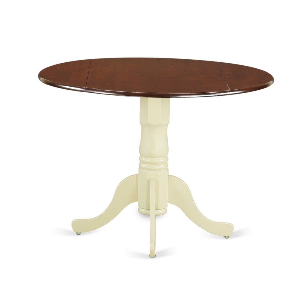 East West Furniture DLT-MMK-TP Dublin Modern Dining Table - a Round Kitchen Table Top with Dropleaf & Pedestal Base, 42x42 Inch, Mahogany & Buttermilk