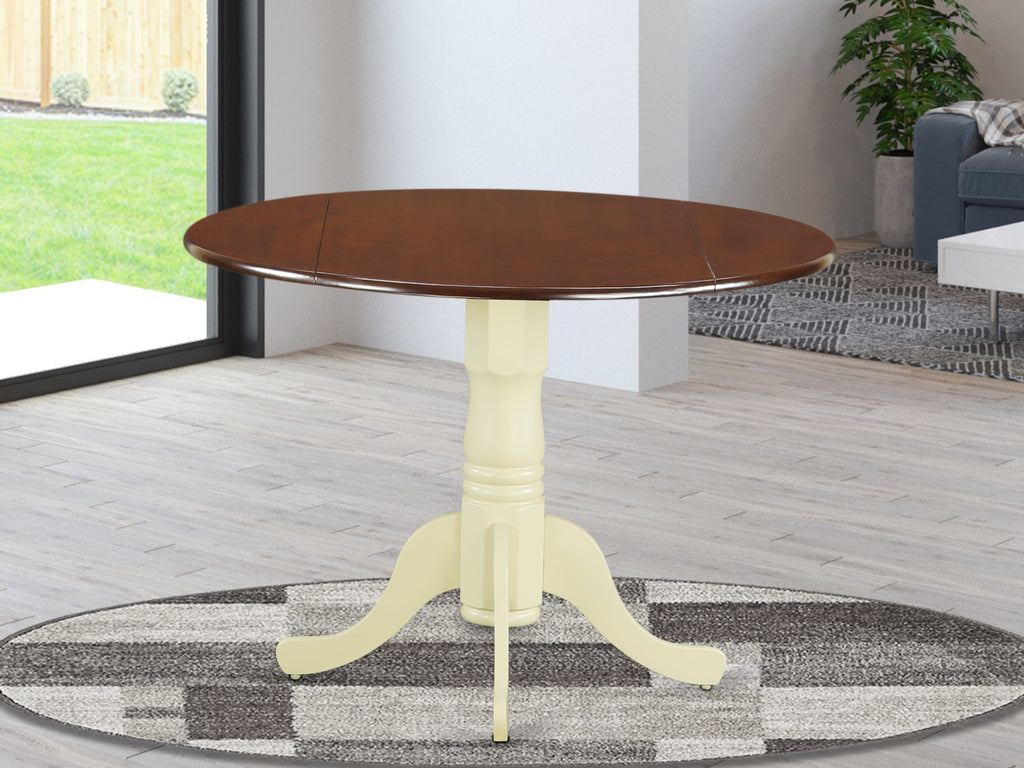 East West Furniture DLT-MMK-TP Dublin Modern Dining Table - a Round Kitchen Table Top with Dropleaf & Pedestal Base