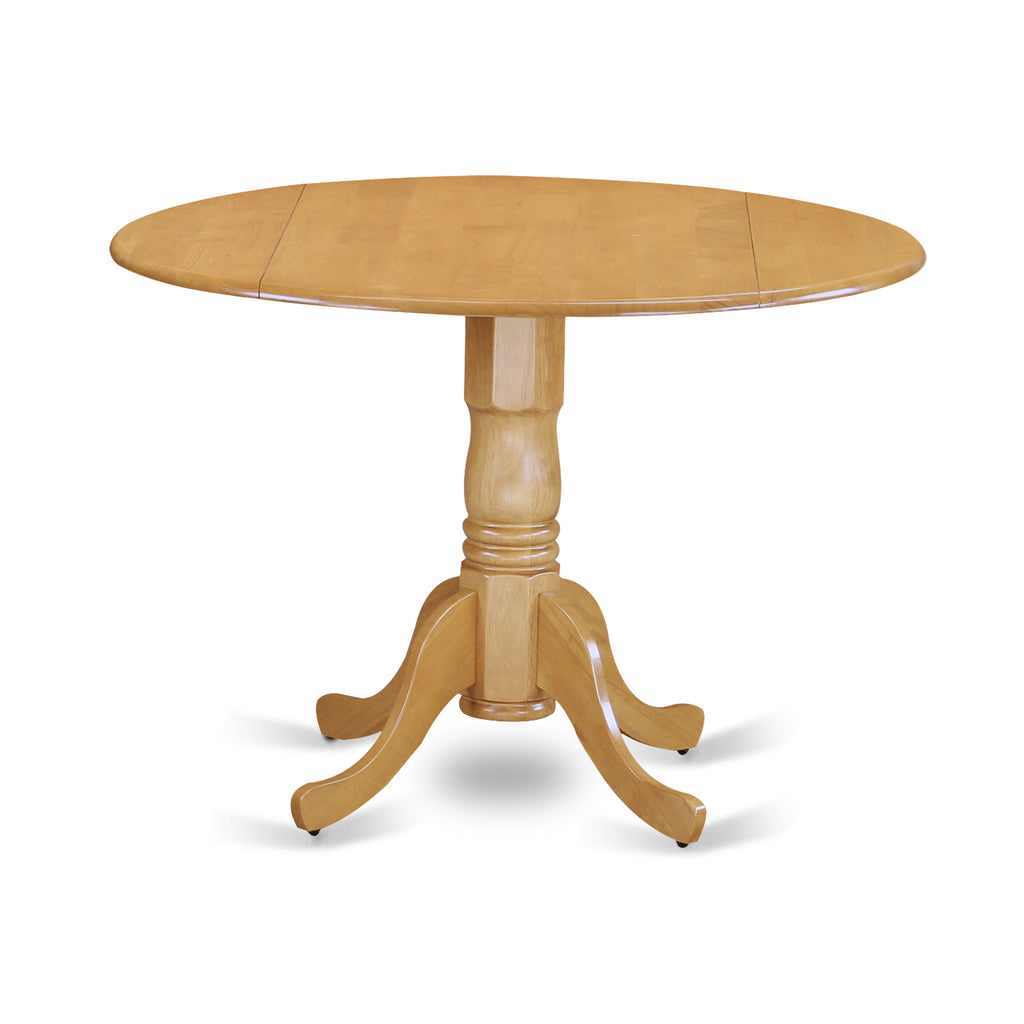 East West Furniture DLT-OAK-TP Dublin Dining Room Table - a Round kitchen Table Top with Dropleaf & Pedestal Base, 42x42 Inch, Oak