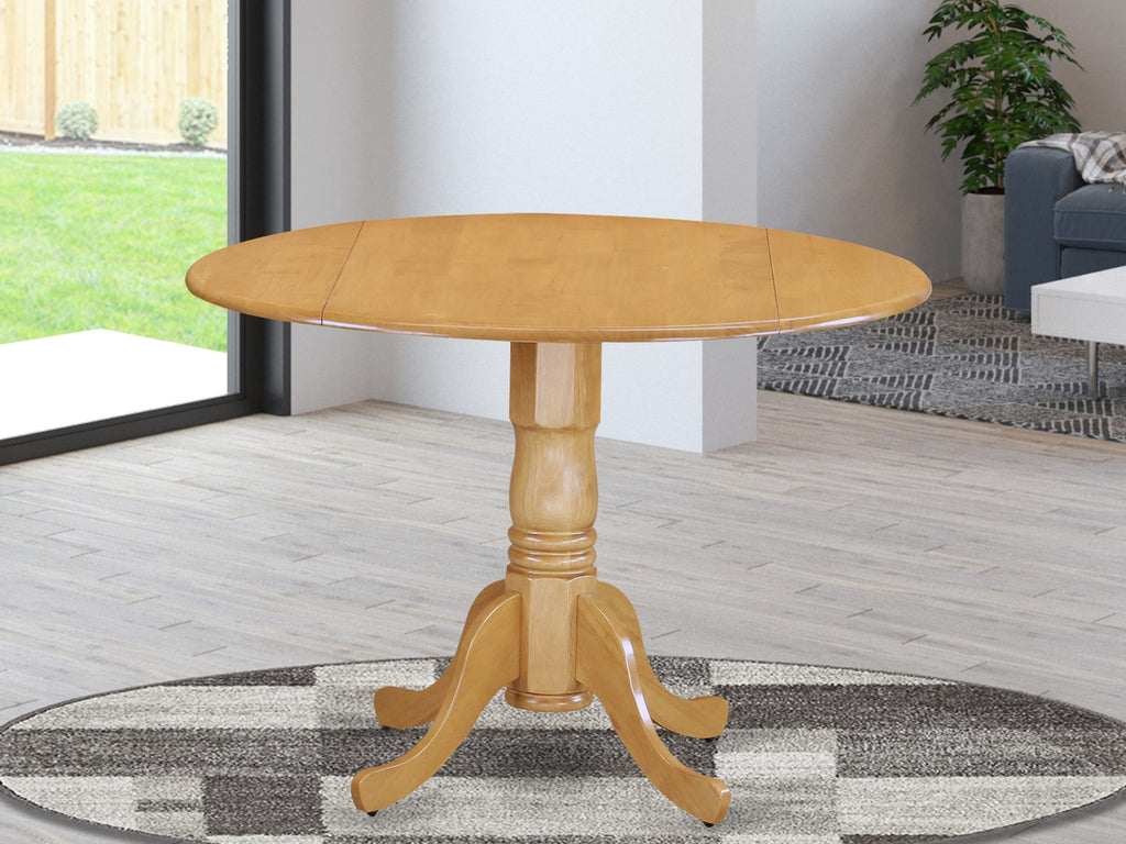 East West Furniture DLT-OAK-TP Dublin Dining Room Table - a Round kitchen Table Top with Dropleaf & Pedestal Base