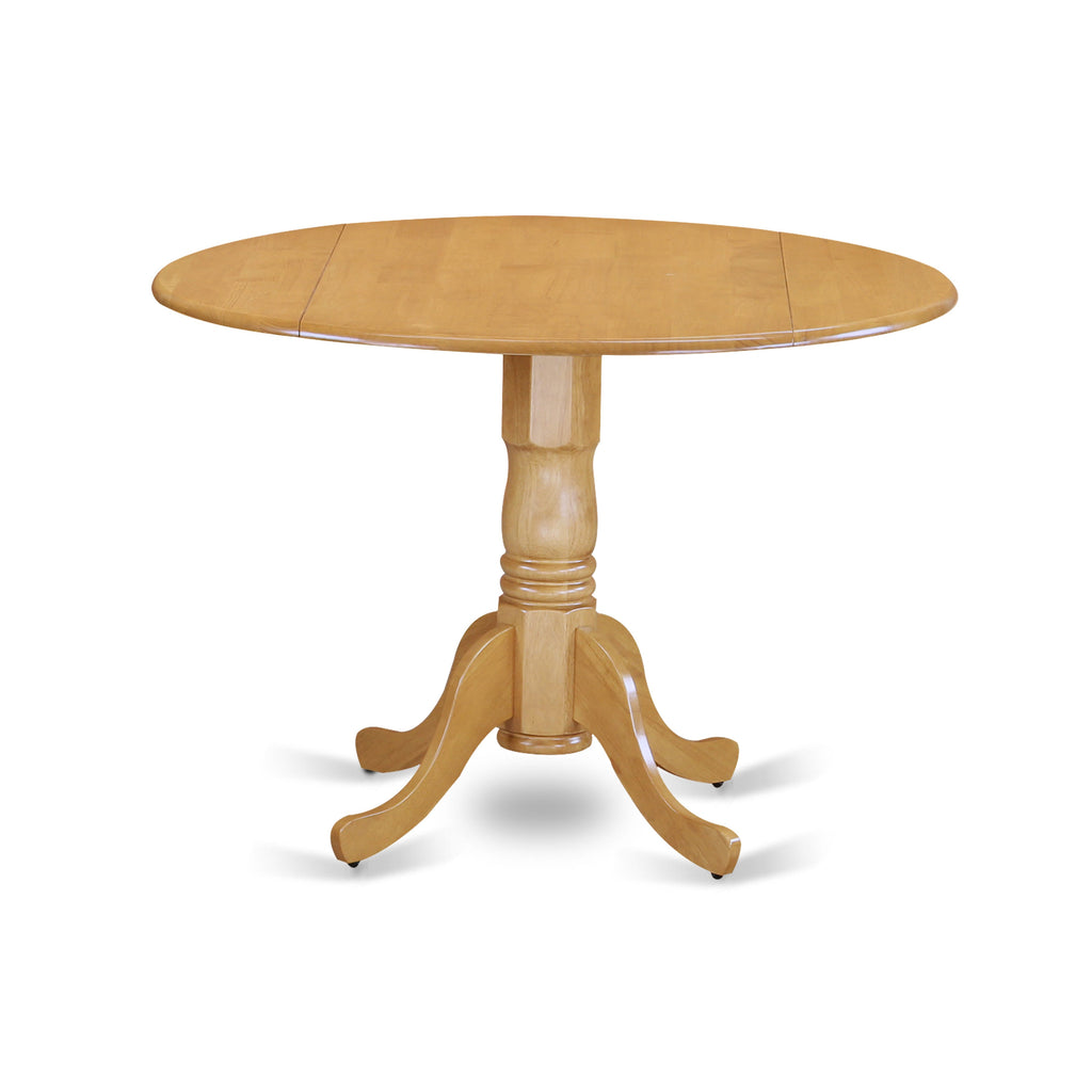 East West Furniture DLT-OAK-TP Dublin Dining Room Table - a Round kitchen Table Top with Dropleaf & Pedestal Base