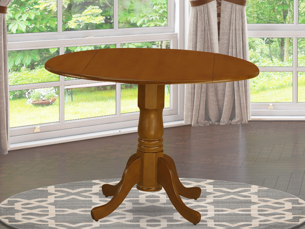 East West Furniture DLT-SBR-TP Dublin Kitchen Dining Table - a Round Wooden Table Top with Dropleaf & Pedestal Base