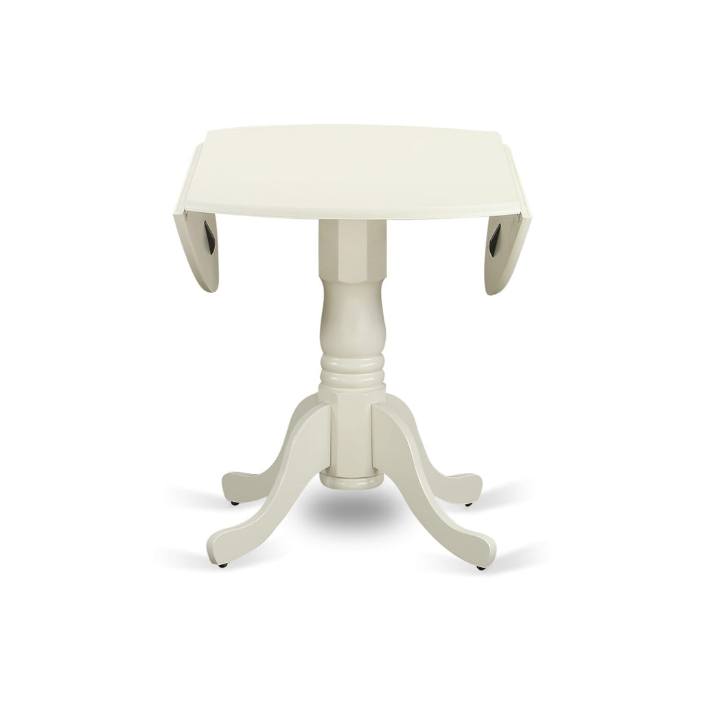 East West Furniture DLT-WHI-TP Dublin Modern Kitchen Table - a Round Dining Table Top with Dropleaf & Pedestal Base