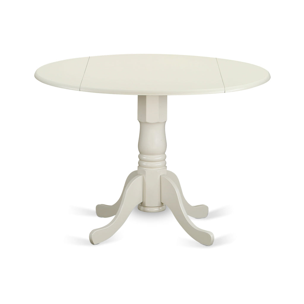 East West Furniture DLT-WHI-TP Dublin Modern Kitchen Table - a Round Dining Table Top with Dropleaf & Pedestal Base