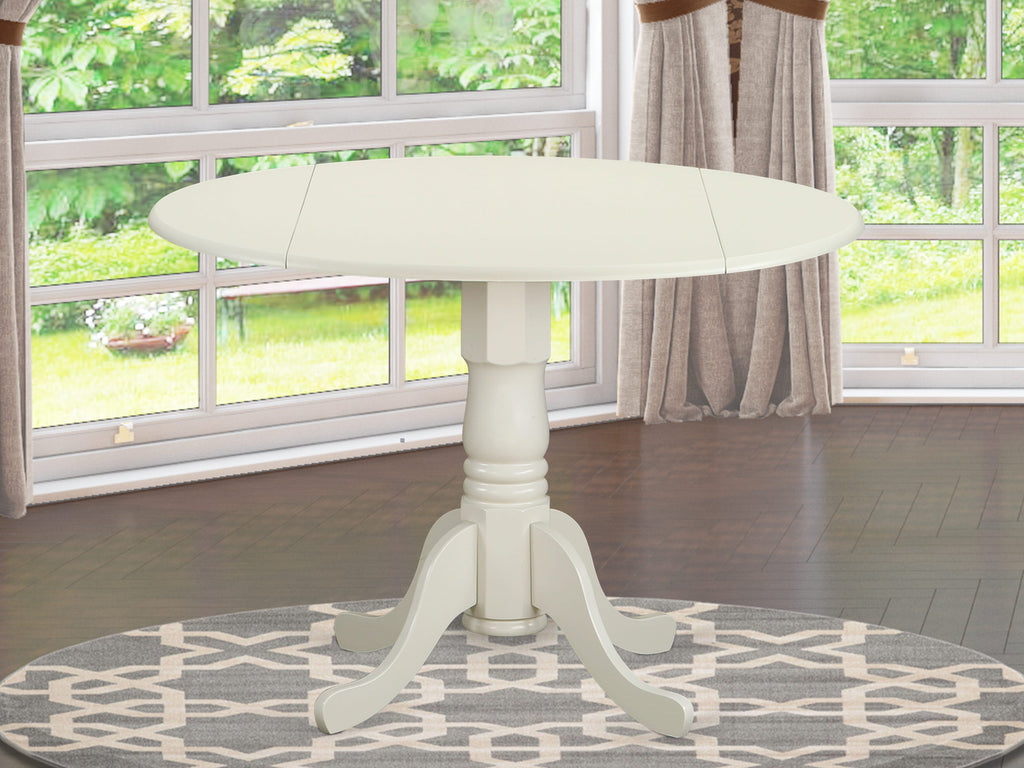 East West Furniture DLT-WHI-TP Dublin Modern Kitchen Table - a Round Dining Table Top with Dropleaf & Pedestal Base
