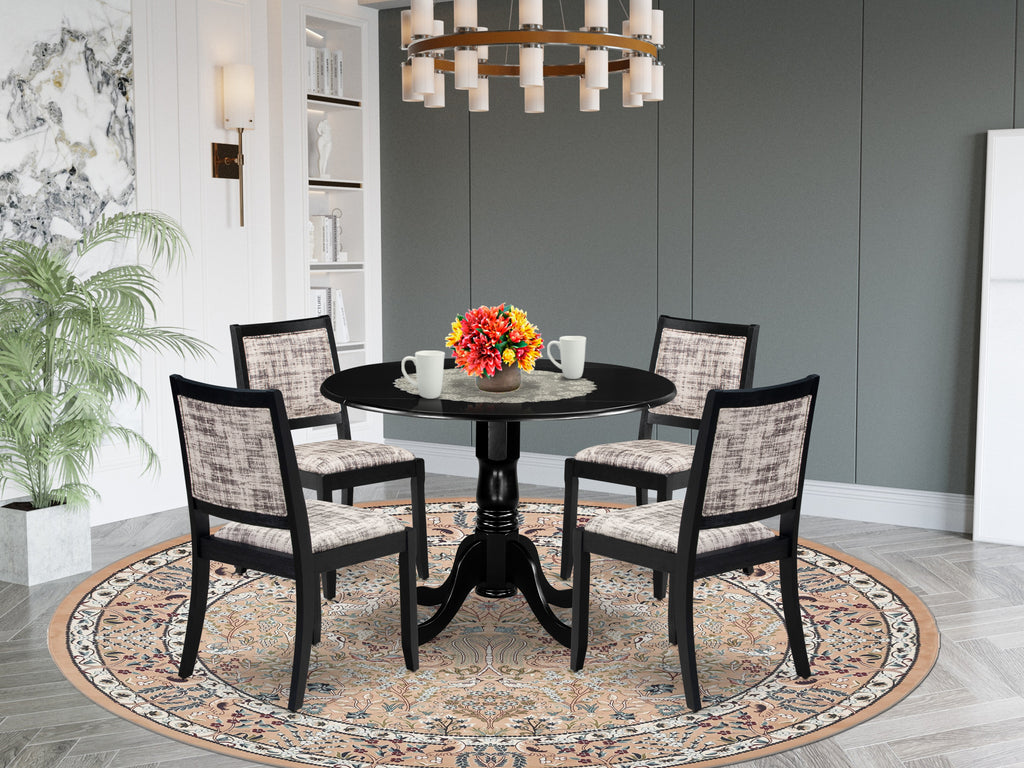 East West Furniture DLX25-BLK-30 -5 Piece Dining Set Includes a Round Kitchen Table with Black Tabletop and 4 Stackable Faux Leather Chairs, Black