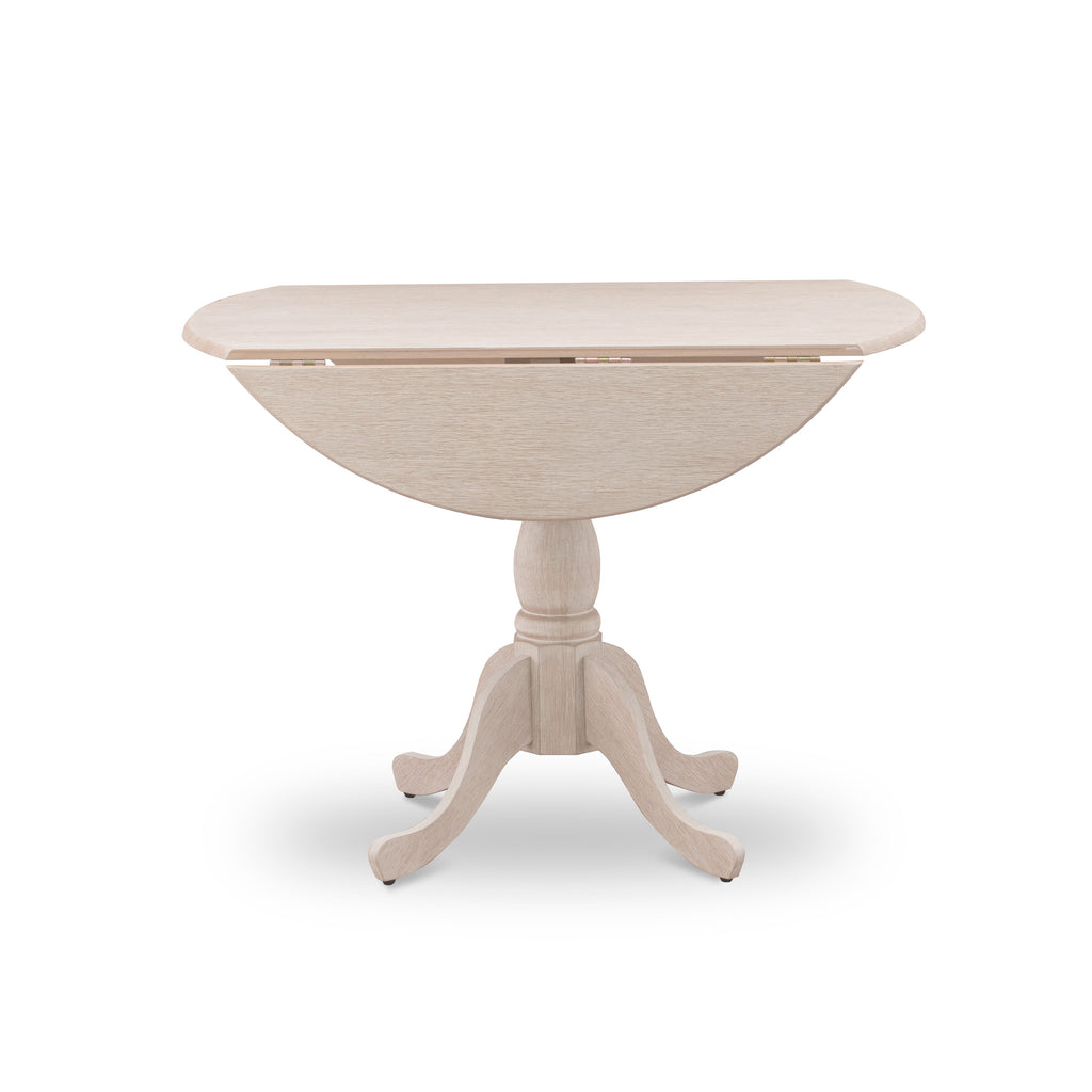 East West Furniture DMT-ABC-TP Dublin Kitchen Dining Table - a Round Wooden Table Top with Dropleaf & Pedestal Base