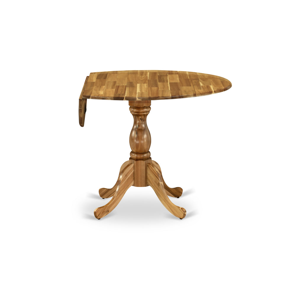 East West Furniture DMT-ANA-TP Dublin Kitchen Dining Table - a Round Wooden Table Top with Dropleaf & Pedestal Base