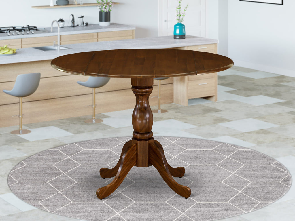 East West Furniture DMT-AWA-TP Dublin Kitchen Dining Table - a Round Wooden Table Top with Dropleaf & Pedestal Base